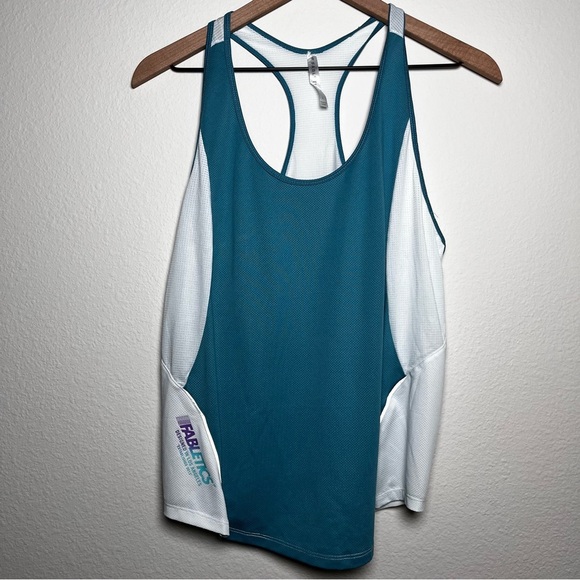Fabletics Women Tank Top Large Green White Racerback Gym Outdoor Workout - Picture 1 of 10